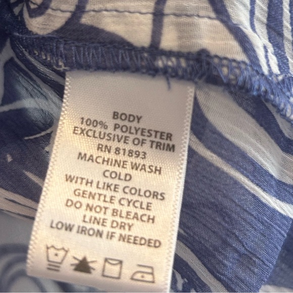 Susan Graver Style Pullover Top Sheer Plus 1X Blue White Swirl Chiffon Tunic Top - Picture 6 of 10